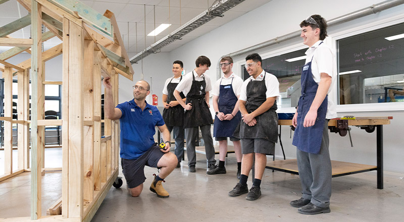 Teacher with his students in the TAS class at Xavier College Llandilo