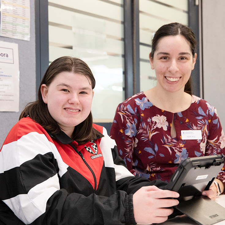 Student with her teacher in the Kirinari classroom at Xavier College Llandilo