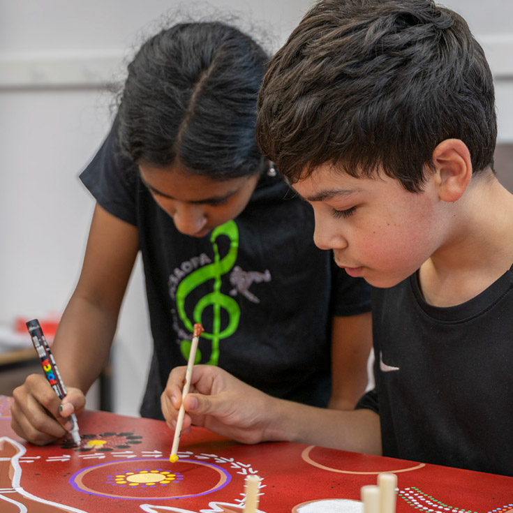 Students working on an Indigenous artwork at Xavier College Llandilo