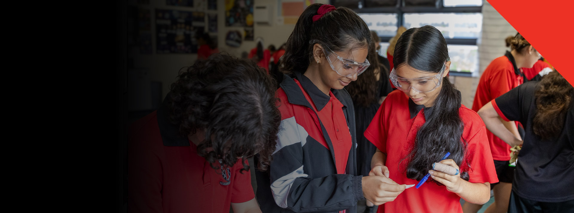Students working together in the science lab together at Xavier College Llandilo