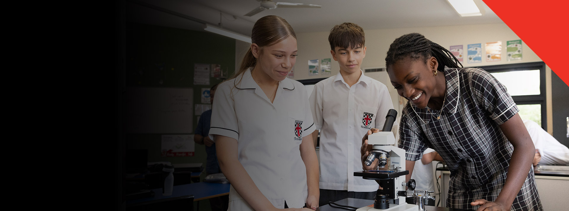 Students working in the science lab together at Xavier College Llandilo