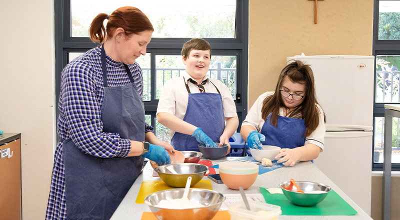 Students learning life skills in the Kirinari classroom at Xavier College Llandilo